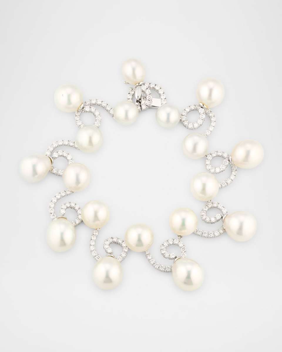 18K White Gold South Sea Pearl and Diamond Bracelet